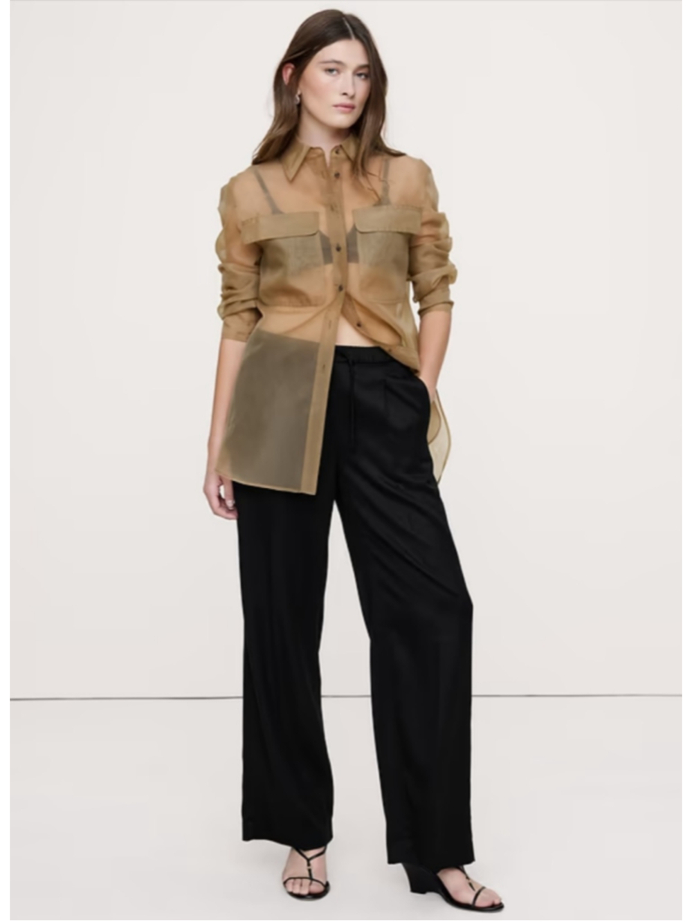 Banana Republic High Rise Wide Leg Drapey Lyocell Pull-On Pants Black Medium NWT